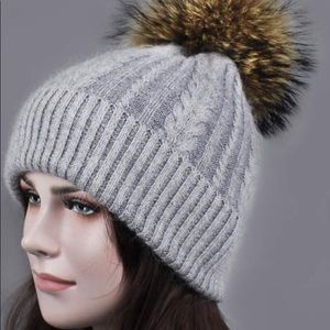 Real Fur Fluffy Soft Wool Hat. Gray